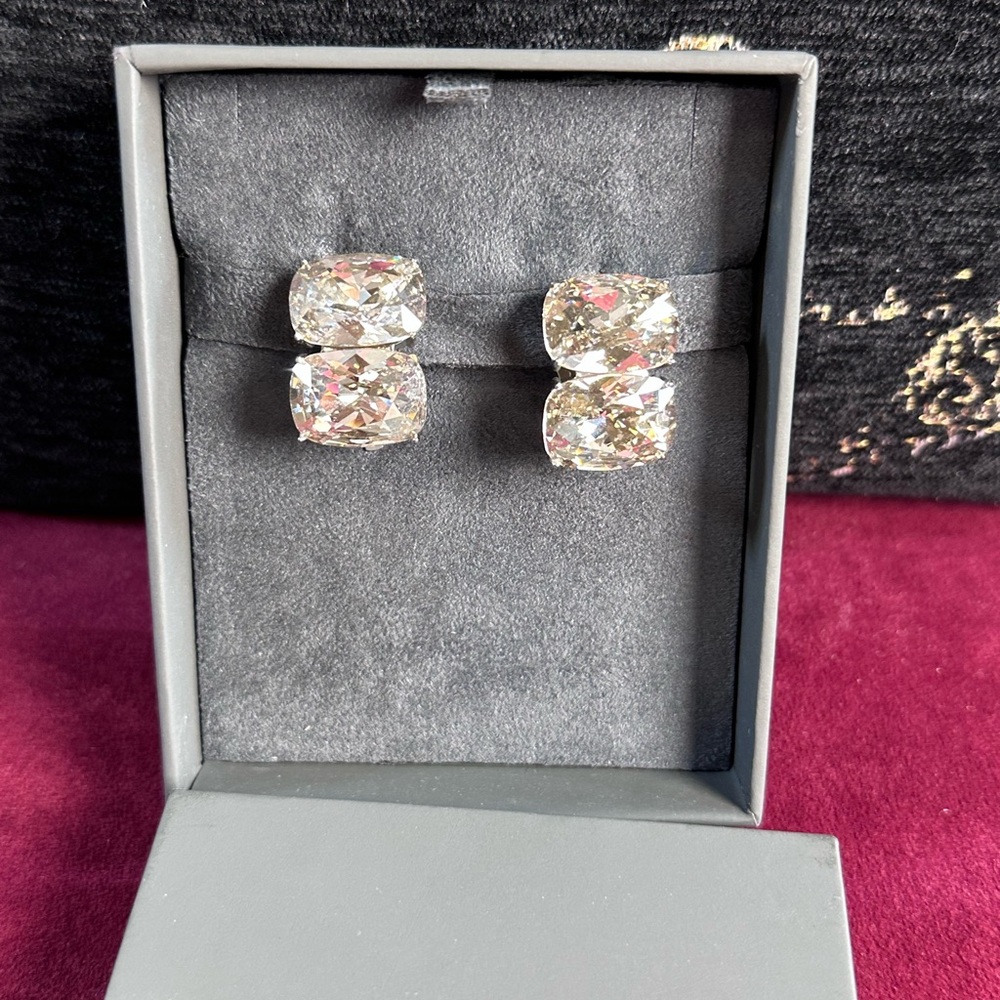 SHASHI Ricky Diamond Stud in Silver large stud dangle clip on earrings - Picture 4 of 8